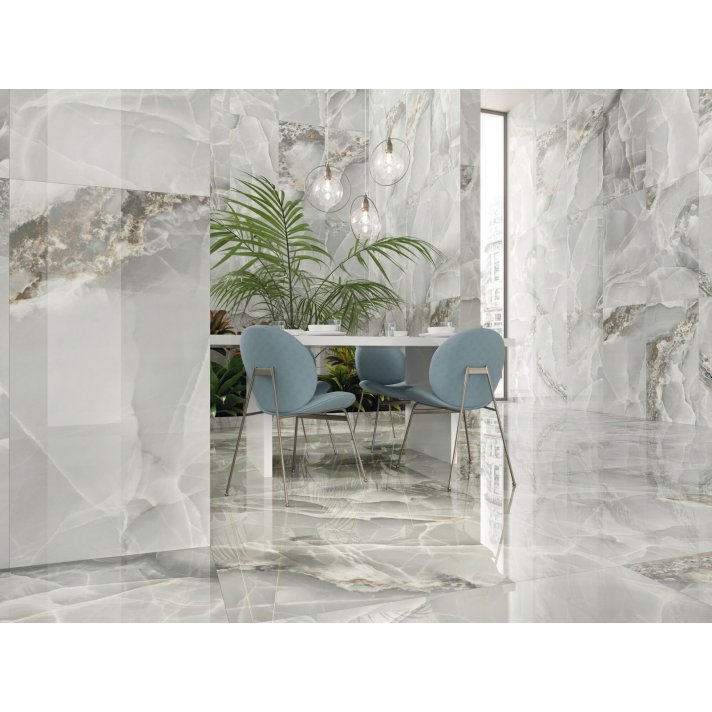 Actiepallet 57.6 m2 | Vloer- en wandtegel marmerlook  - pulpis onix marmer grijs  60x120 hoogglans - geschikt voor woonkamer en badkamer