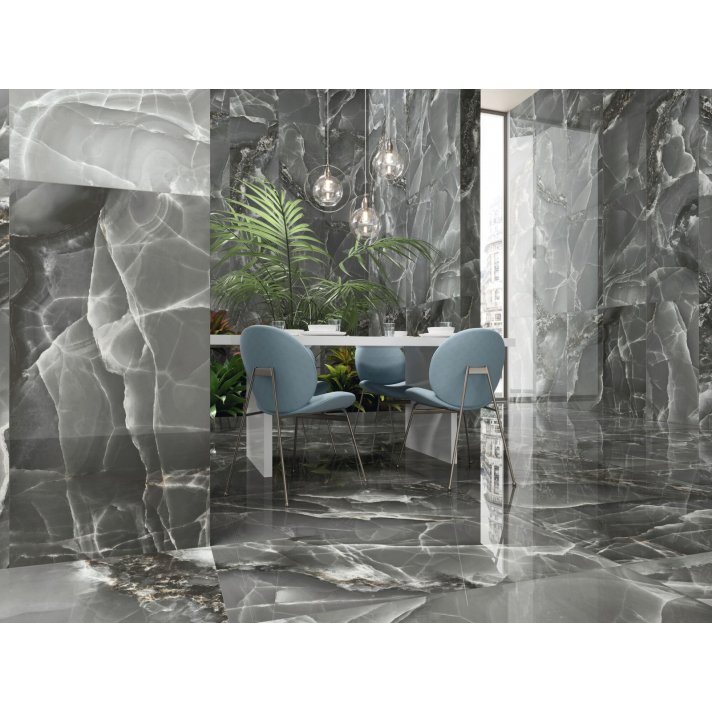 Actiepallet 43.2 m2 - Onyx marmerlook dark grey hoogglans vloertegel 60x120