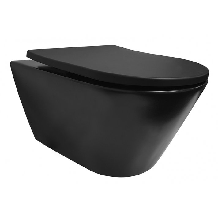 Stereo rimless wandcloset met Shade toiletzitting mat zwart