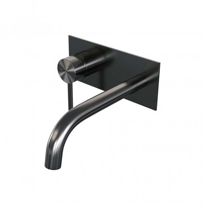 BRAUER Gunmetal Edition inbouw wastafelmengkraan met gebogen uitloop en afdekplaat model A2 gunmetal geborsteld PVD