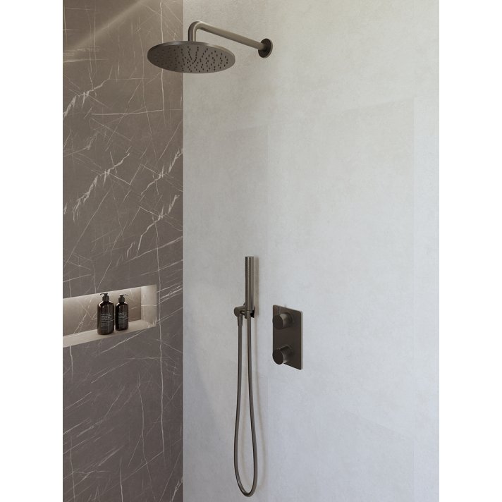 Caral inbouwthermostaat compleet met hoofddouche 25 cm en staafhanddouche gunmetal