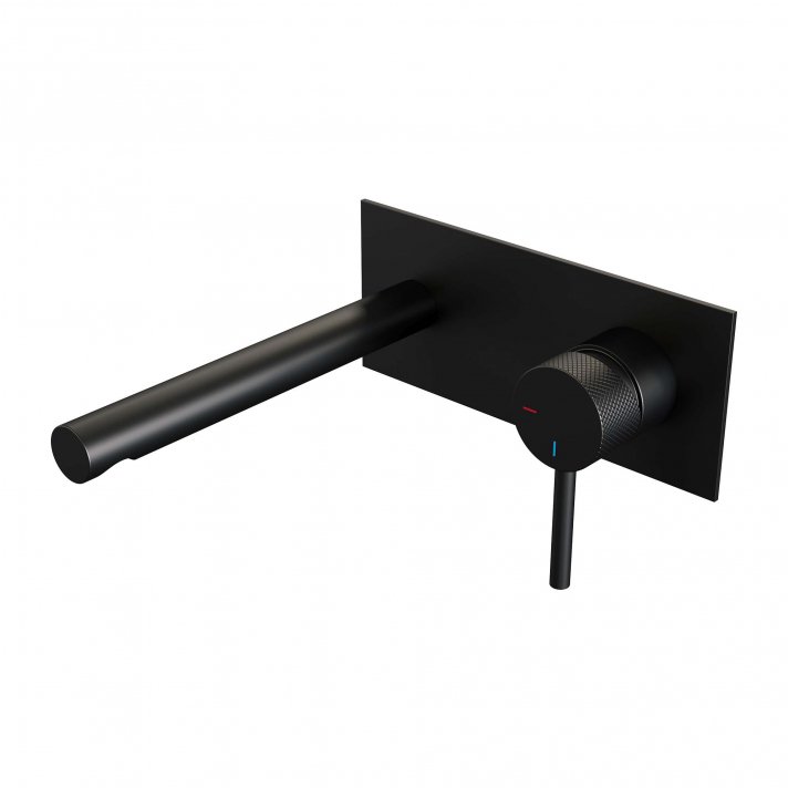 BRAUER Black Carving inbouw wastafelmengkraan met rechte uitloop en afdekplaat model A1 mat zwart
