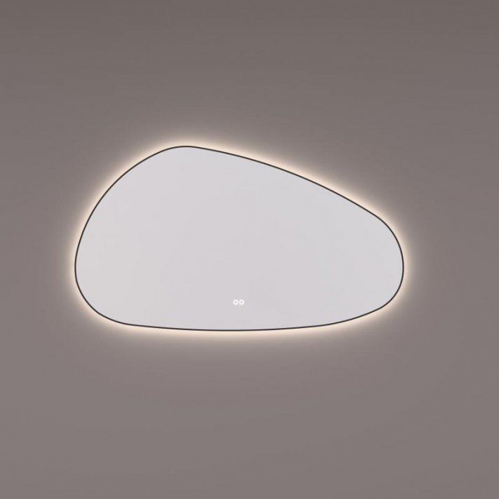 Hipp Design organische mat zwarte LED spiegel 140x80cm met indirecte verlichting rondom, spiegelverwarming, kleurenwissel en touchdimmer