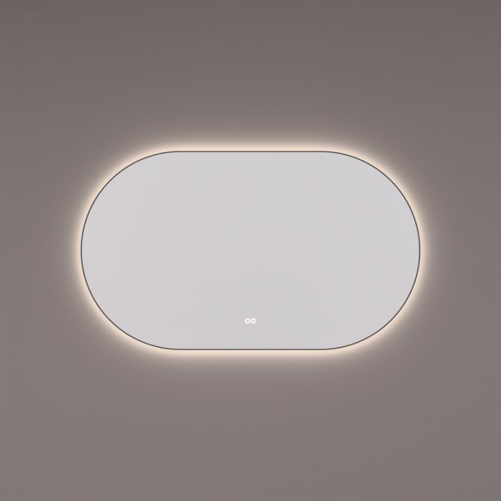 Hipp Design mat zwarte rechthoekige ovale LED spiegel 160x70cm met indirecte verlichting rondom, touchdimmer en spiegelverwarming