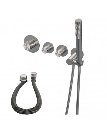 BRAUER Brushed Edition thermostatische inbouw badkraan SET 01 met badvulcombinatie en staaf handdouche en doucheslang en wandaansluitbocht RVS geborsteld PVD