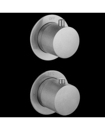 Sani DeLuxe Doucheset inbouw met box thermostaat, muurbevestiging / afwerkringen / douchekop 25 cm rond Gun Metal met geribbeld knop