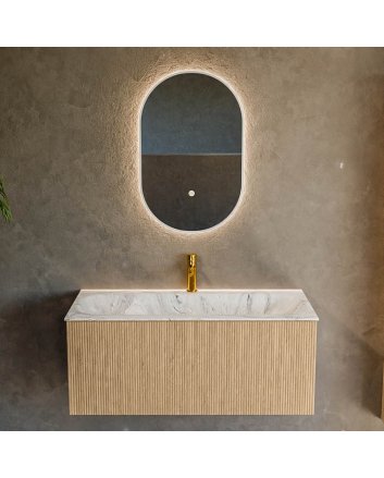 Mondiaz Kurve-Dlux 100cm badmeubel kleur Oak met 1 lade en 0 deuren. Wastafel Big medium Midden 1 kraangat Glace.