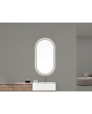 Nomi spiegel met lijst ovaal met LED, dimbaar en spiegelverwarming 50 x 100 cm mat zwart