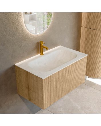 Mondiaz Kurve-Dlux 80cm badmeubel kleur Oak met 1 lade en 0 deuren. Wastafel Big small Midden 1 kraangat Opalo.