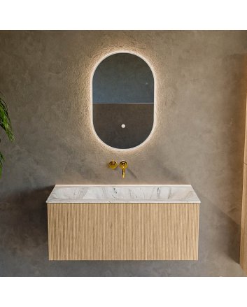 Mondiaz Kurve-Dlux 100cm badmeubel kleur Oak met 1 lade en 0 deuren. Wastafel Big medium Midden zonder kraangat Glace.