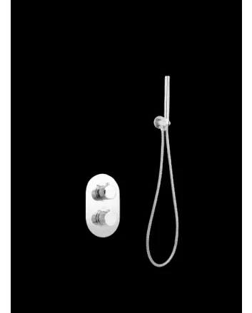 Sani DeLuxe Badset inbouw met box thermostaat, muurbevestiging / doucheslang, staafhanddouche rond Chroom met geribbeld knop