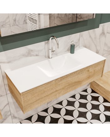 Mondiaz Lush 120 badmeubel washed oak 1 lade wastafel Cloud midden 1 kraangat