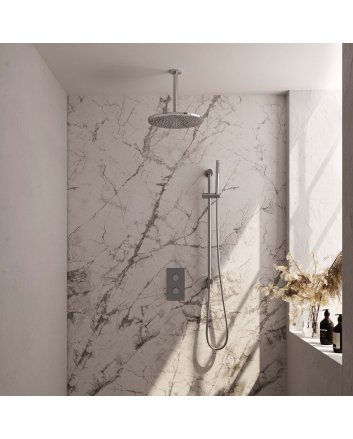 BRAUER Chrome Carving thermostatische inbouw regendouche 3-weg omstelling SET 42 met 30 cm douchekop en plafondarm en staaf handdouche en doucheslang en geïntegreerde glijstang chroom