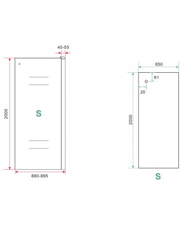 Side zijwand voor nis schuifdeur 900 x 2000 x 8 mm nano helder glas/mat zwart