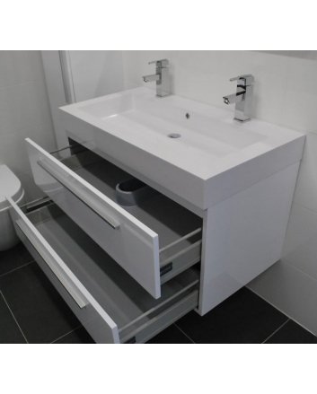 Sani DeLuxe BM badmeubelset met aluminium greep 100 Hoogglans Wit zonder spiegel, zonder kraangat