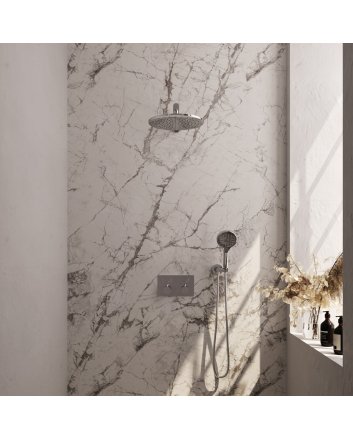 BRAUER Chrome Edition thermostatische inbouw regendouche met drukknoppen SET 56 met 30 cm douchekop en rechte muurarm en 3-standen handdouche en doucheslang en wandaansluitbocht chroom