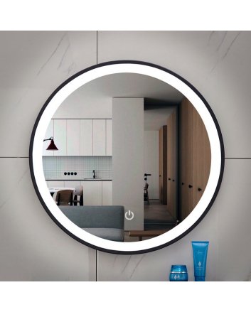 Lista Nera spiegel rond met LED verlichting, dimbaar 80 cm mat zwart