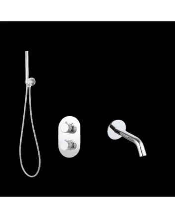 Sani DeLuxe Badset inbouw met box thermostaat, muurbevestiging / doucheslang, staafhanddouche rond Chroom met geribbeld knop
