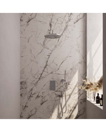 BRAUER Chrome Edition thermostatische inbouw regendouche 3-weg omstelling SET 28 met 30 cm douchekop en gebogen muurarm en staaf handdouche en doucheslang en wandaansluitbocht chroom