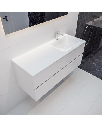 Mondiaz Vica 120cm badmeubel talc 2 lades wastafel Cloud rechts met 1 kraangat