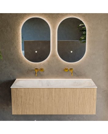 Mondiaz Kurve-Dlux 120cm badmeubel kleur Oak met 1 lade en 0 deuren. Wastafel Big large Midden zonder kraangat Frappe.