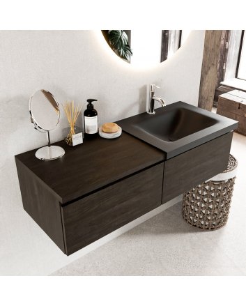 Mondiaz Bukla 120cm badmeubel met module 60 kleur Dark Brown met 2 lades. Wastafel Cloud rechts 1 kraangat kleur Urban.