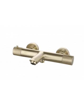 Sani DeLuxe Badmengkraan opbouw thermostatisch rond Goud Geborsteld met geribbeld knop