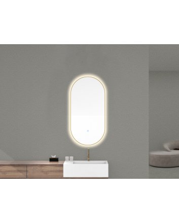Nomi spiegel met lijst ovaal met LED, dimbaar en spiegelverwarming 50 x 100 cm geborsteld messing