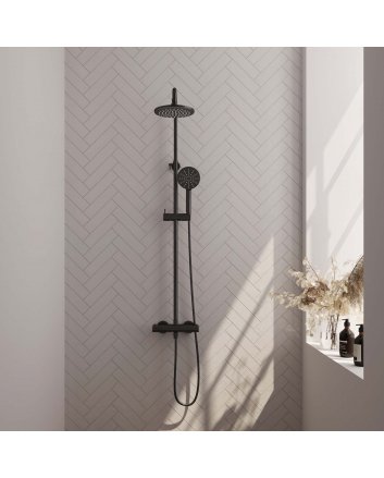 BRAUER Black Edition opbouw thermostatische regendouche SET 02 met 20 cm douchekop en 3-standen handdouche en doucheslang mat zwart