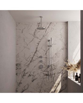 BRAUER Chrome Edition thermostatische inbouw regendouche SET 17 met 20 cm douchekop en plafondarm en staaf handdouche en doucheslang en geïntegreerde glijstang chroom