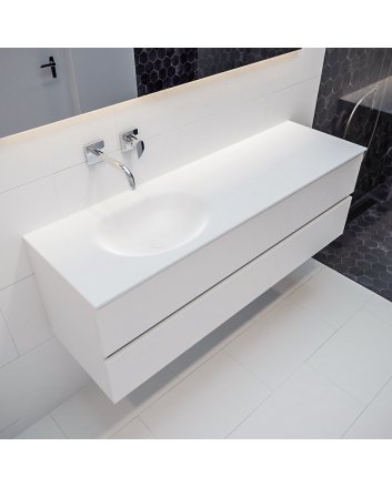 Mondiaz Vica 150cm badmeubel talc 2 lades wastafel Moon links zonder kraangat
