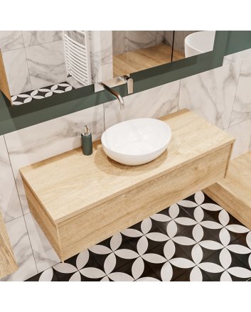 Mondiaz Lush 120 badmeubel washed oak 1 lades Barco midden geen kraangat