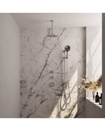 BRAUER Chrome Edition thermostatische inbouw regendouche SET 23 met 20 cm douchekop en plafondarm en 3-standen handdouche en doucheslang en geïntegreerde glijstang chroom