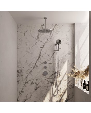 BRAUER Chrome Edition thermostatische inbouw regendouche SET 24 met 30 cm douchekop en plafondarm en 3-standen handdouche en doucheslang en geïntegreerde glijstang chroom