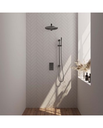 BRAUER Gunmetal Carving thermostatische inbouw regendouche 3-weg omstelling SET 38 met 30 cm douchekop en rechte muurarm en staaf handdouche en doucheslang en geïntegreerde glijstang gunmetal geborsteld PVD