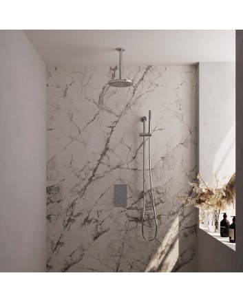 BRAUER Chrome Carving thermostatische inbouw regendouche 3-weg omstelling SET 41 met 20 cm douchekop en plafondarm en staaf handdouche en doucheslang en geïntegreerde glijstang chroom