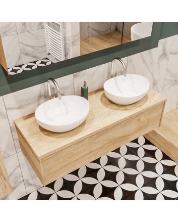 Mondiaz Lush 120 badmeubel washed oak 1 lades Barco dubbel 2 kraangaten