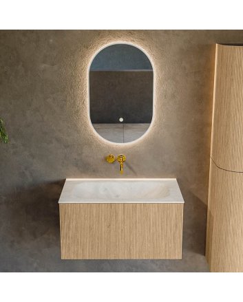 Mondiaz Kurve-Dlux 80cm badmeubel kleur Oak met 1 lade en 0 deuren. Wastafel Big small Midden zonder kraangat Opalo.