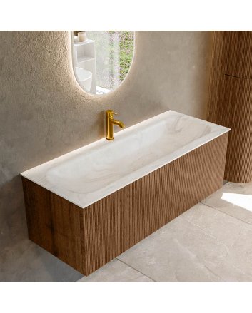 Mondiaz Kurve-Dlux 120cm badmeubel kleur Walnut met 1 lade en 0 deuren. Wastafel Big large Midden 1 kraangat Ostra.