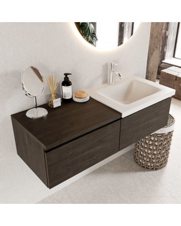 Mondiaz Bukla 120cm badmeubel met module 60 kleur Dark Brown met 2 lades. Wastafel Cloud rechts 1 kraangat kleur Talc.