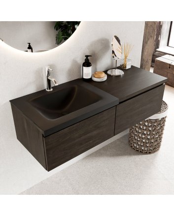 Mondiaz Bukla 120cm badmeubel met module 60 kleur Dark Brown met 2 lades. Wastafel Cloud links 1 kraangat kleur Urban.