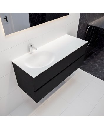 Mondiaz Vica 120cm badmeubel urban 2 lades wastafel Moon links met 1 kraangat