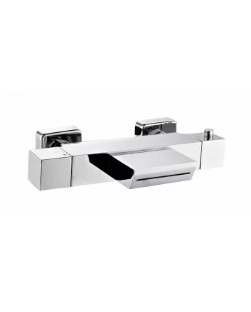 Sani DeLuxe Badmengkraan opbouw thermostatisch met waterval uitloop vierkant Chroom