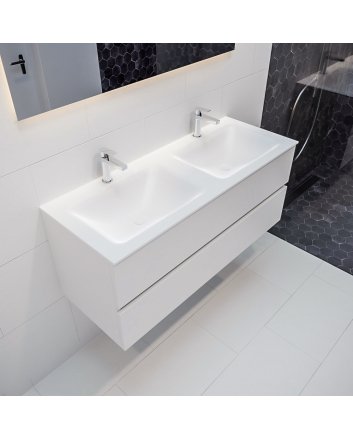 Mondiaz Vica 120 badmeubel talc 2 lades wastafel Cloud dubbel met 2 kraangaten
