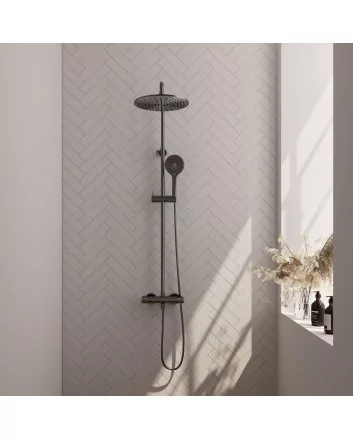 BRAUER Gunmetal Edition opbouw thermostatische regendouche SET 04 met 30 cm douchekop en 3-standen handdouche en doucheslang gunmetal geborsteld PVD