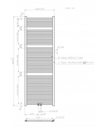 Best-Design Zero-Black handdoekradiator Zwart 1269 W 1800x600