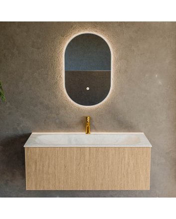 Mondiaz Kurve-Dlux 110cm badmeubel kleur Oak met 1 lade en 0 deuren. Wastafel Big medium Midden 1 kraangat Opalo.