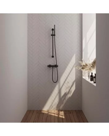 BRAUER Black Carving opbouw douche thermostaatkraan SET 01 met glijstang en staaf handdouche en doucheslang mat zwart