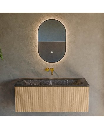 Mondiaz Kurve-Dlux 110cm badmeubel kleur Oak met 1 lade en 0 deuren. Wastafel Big medium Midden zonder kraangat Lava.