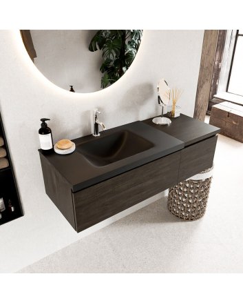 Mondiaz Bukla 120cm badmeubel met module 40 kleur Dark Brown met 2 lades. Wastafel Cloud links 1 kraangat kleur Urban.